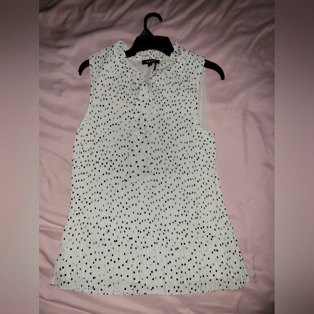 Sleeveless White and Black Polka Dot Top